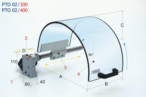 Protecteur de sécurité pour mandrin de tour - avec bouclier en plastique monolithique Bouclier Ø 400 H 220 mm.  - avec micro-interrupteur de sécurité