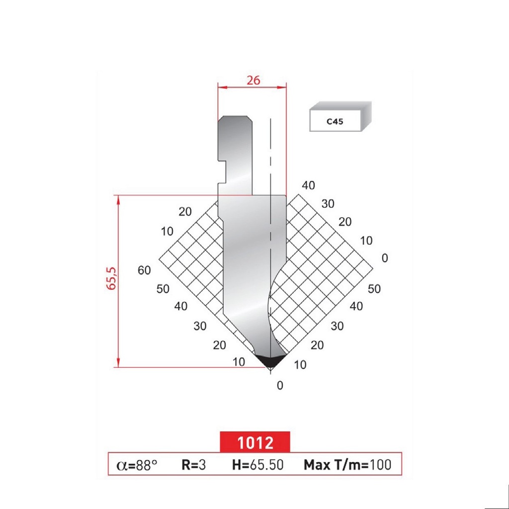 Poinçon type Amada Arrow N°1012 Lg 805 Fractionné