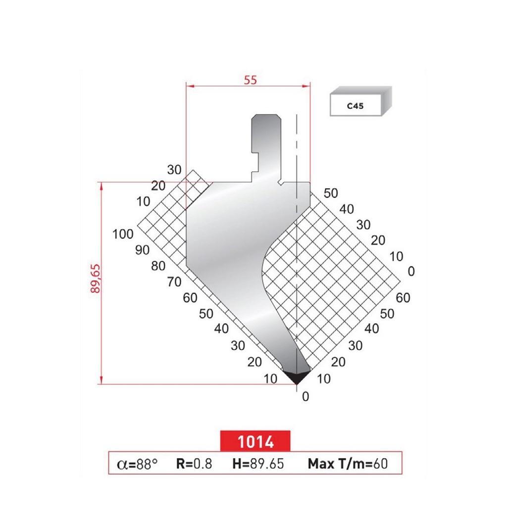 Poinçon type Amada Arrow N°1014 Lg 805 Fractionné