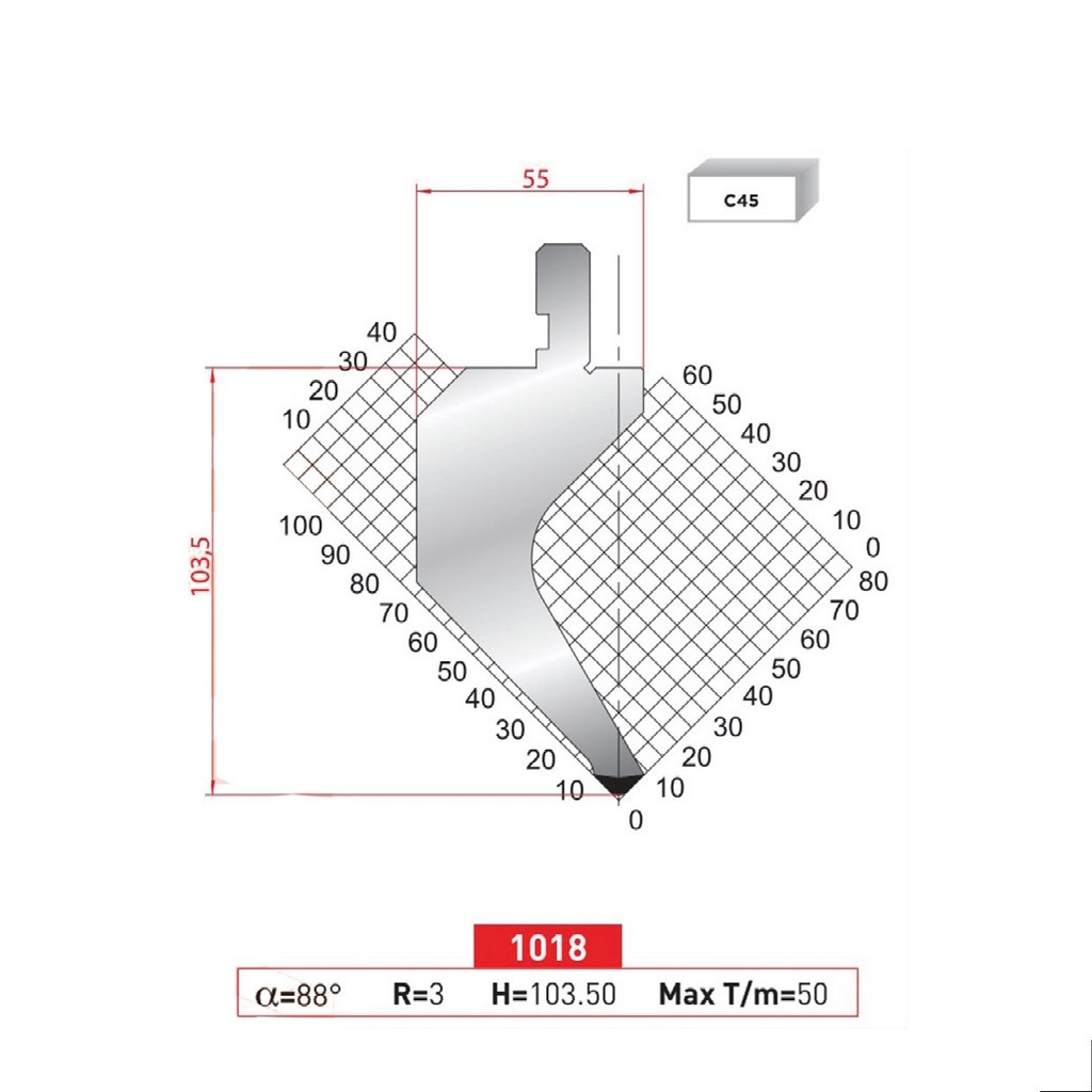 Poinçon type Amada Arrow N°1018 Lg 415