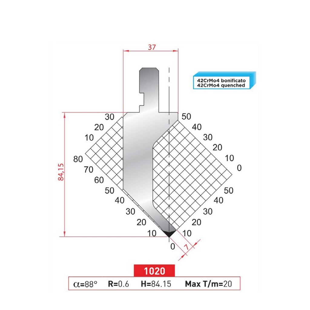 Poinçon type Amada Arrow N°1020 Lg 415