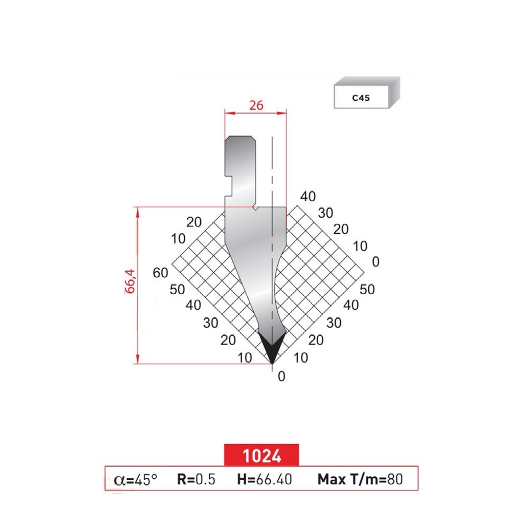 Poinçon type Amada neuf Arrow référence 1024 Lg 805 Fractionné