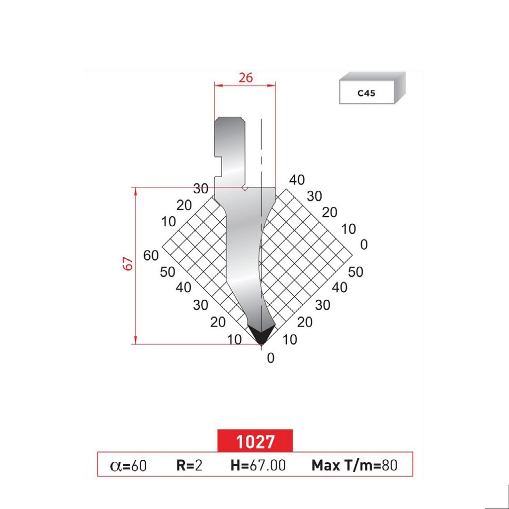 Poinçon type Amada neuf Arrow référence 1027 Lg 805 Fractionné