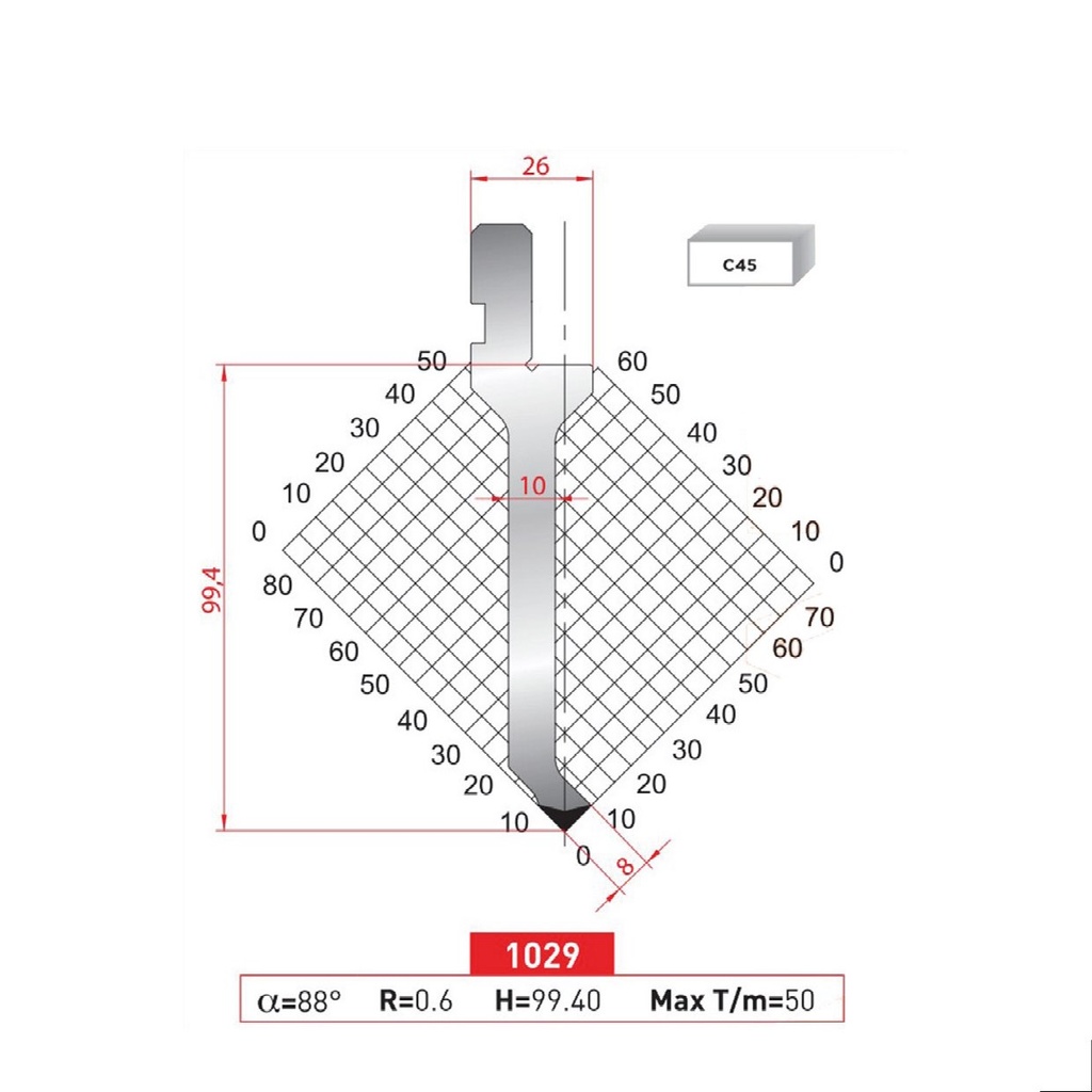 Poinçon type Amada Arrow N°1029 Lg 415