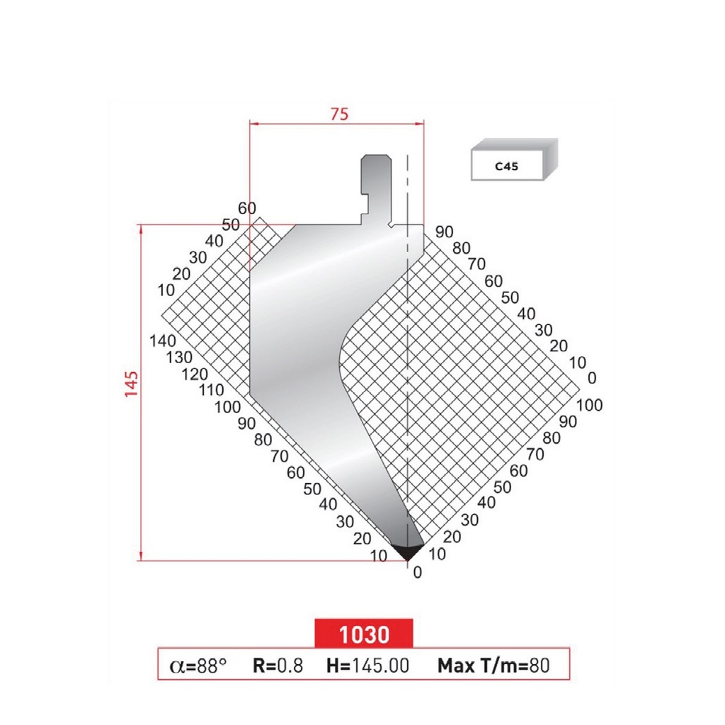 Poinçon type Amada neuf Arrow référence 1030 Lg 805 Fractionné