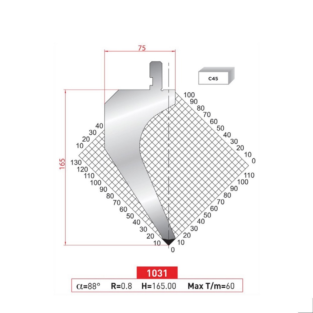 Poinçon type Amada Arrow N°1031 Lg 415