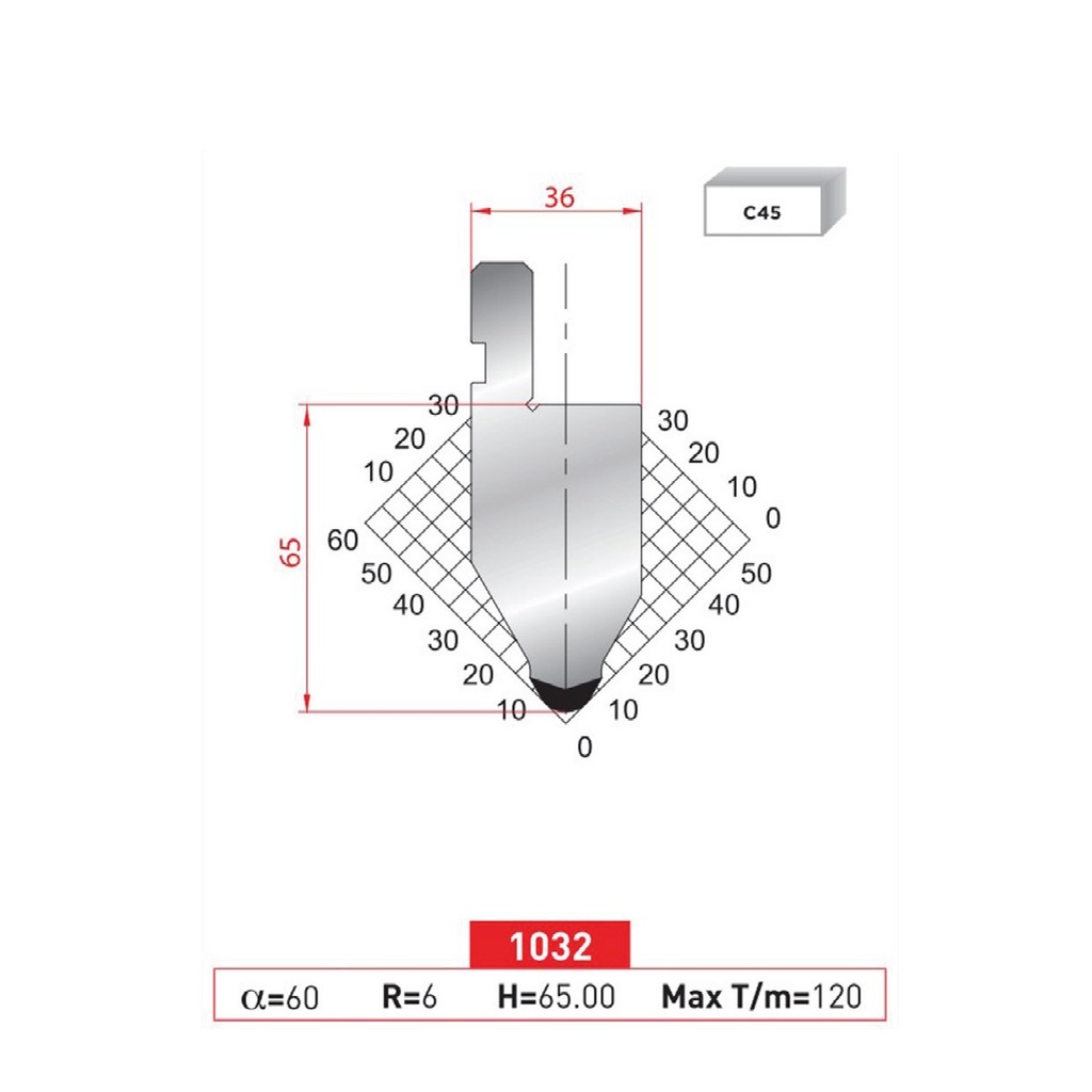 Poinçon type Amada Arrow N°1032 Lg 805 Fractionné