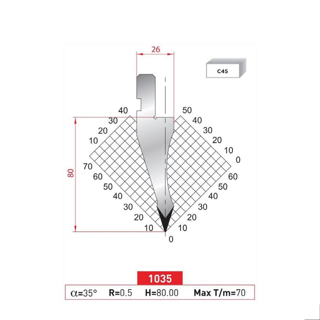 Poinçon type Amada Arrow N°1035 Lg 805 Fractionné