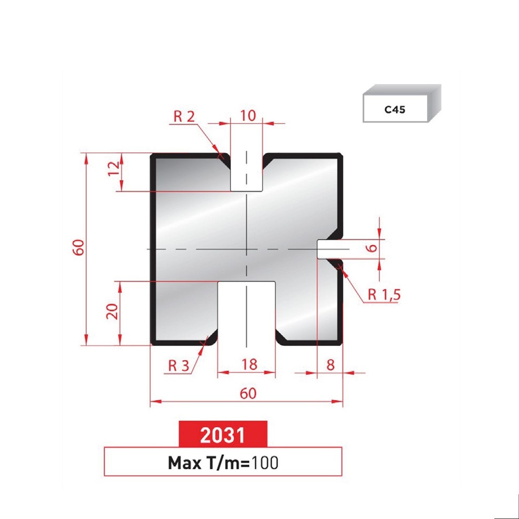 Matrice 3U type AMADA neuve ARROW référence 2031 Lg 835