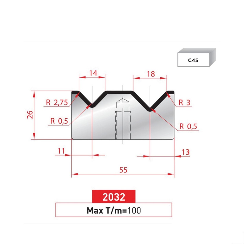 Matrice 2V type AMADA ARROW N°2032 Lg 835