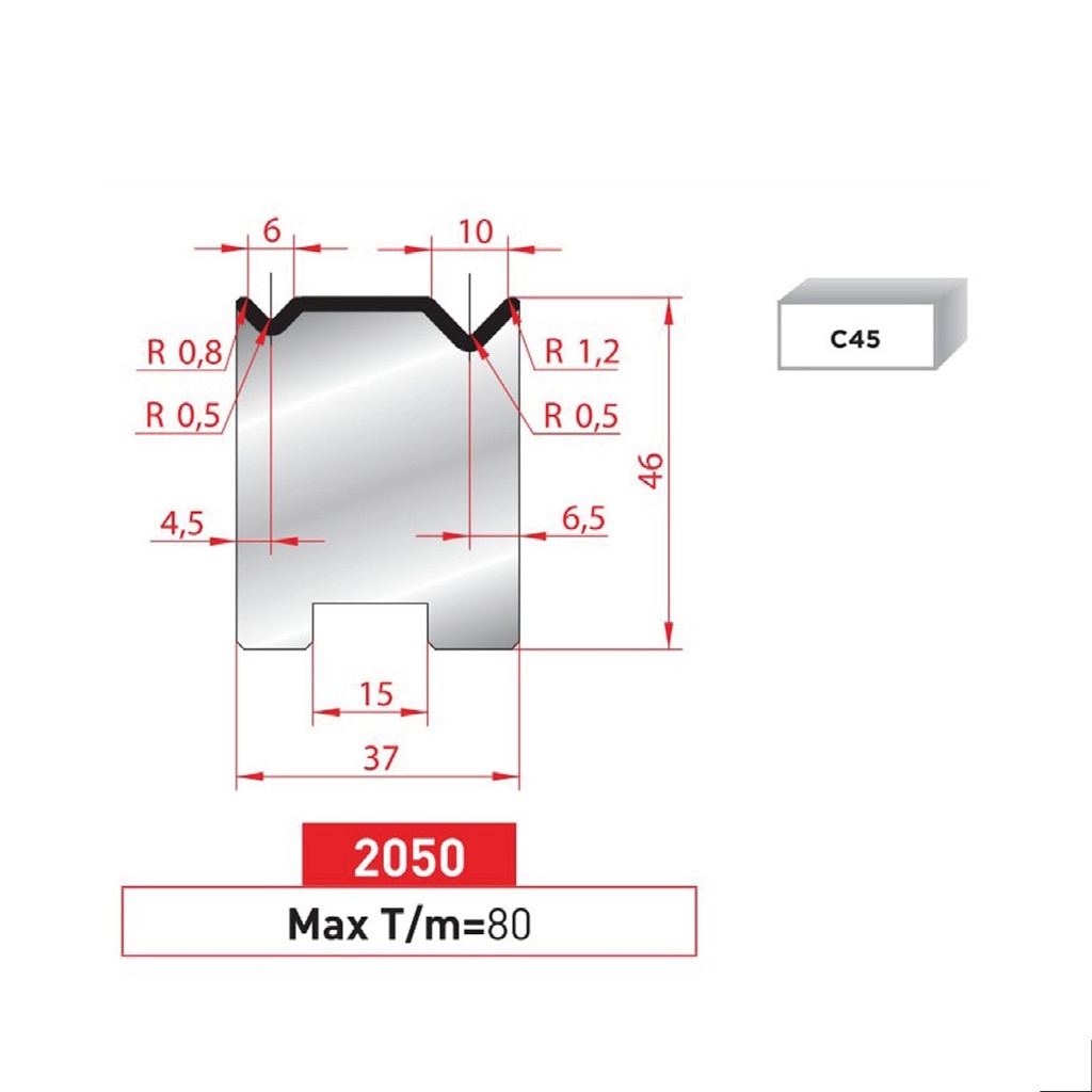 Matrice 2V autocentrée type AMADA neuve ARROW référence 2050 Lg 835