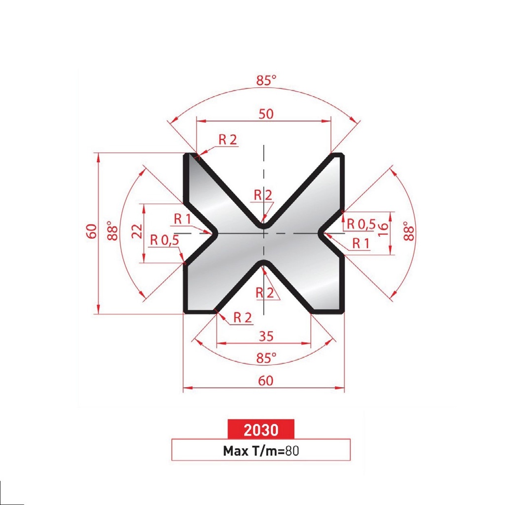 Matrice 4V type AMADA ARROW N°2030 Lg 805 Fractionné