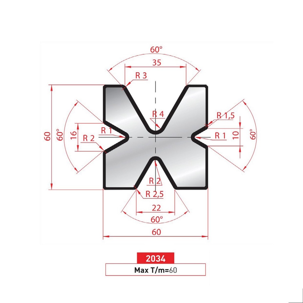 Matrice 4V type AMADA neuve ARROW référence 2034 Lg 805 Fractionné