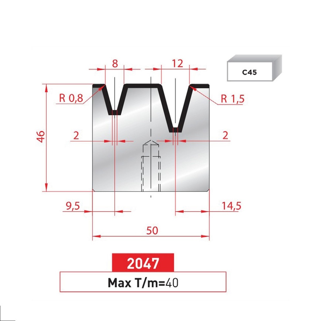 Matrice 2V type AMADA neuve ARROW référence 2047 Lg 415