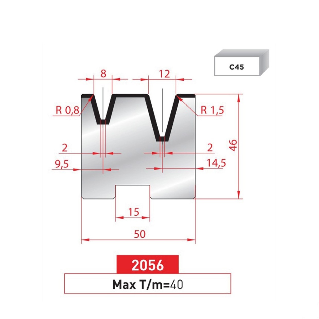 Matrice 2V autocentrée type AMADA ARROW N°2056 Lg 415