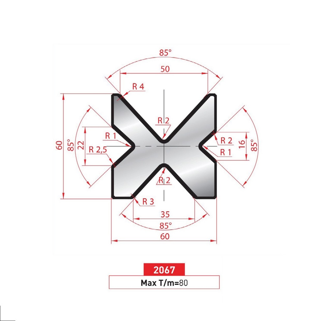 Matrice 4V type AMADA neuve ARROW référence 2067 Lg 415