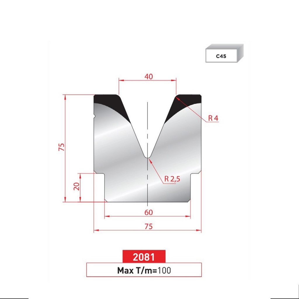 Matrice 1V type AMADA neuve ARROW référence 2081 Lg 805 Fractionné