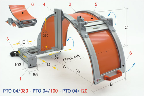 [2NMTOU_PTO04/080] Protecteur de sécurité pour mandrin de tour de grande dimension - avec bouclier en aluminium à double ouverture Bouclier Ø 800 H 300 mm. pour mandrin Ø max. 600 avec deux micro-interrupteurs de sécurité