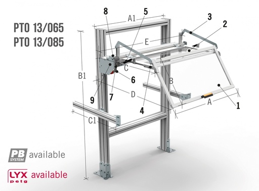 [2NMTOU_SPTO13/120] Protecteur pour chariot de tour avec ouverture verticale - contre les copeaux, à installer sur la PTO31 ou sur le support arrière SPTO13 Structure arrière pour protecteur PTO13 L.1200 mm. - profilés en aluminium extrudé - étriers de fixation pour le sol et le bâti de la machine