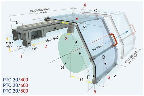 [2NMTOU_PTO20/800] Protection coulissante pour tour - à fixer en haut de la machine Protection coulissante pour mandrin Ø 800 - 900 mm.