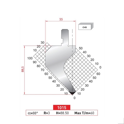 [2NTPLI_EUROSTAMP1015_2F] Poinçon type Amada Arrow N°1015 Lg 805 Fractionné