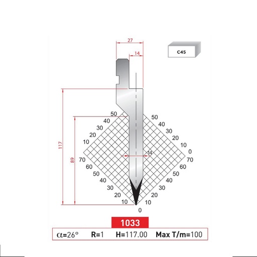 [2NTPLI_EUROSTAMP1033_2F] Poinçon type Amada Arrow N°1033 Lg 805 Fractionné