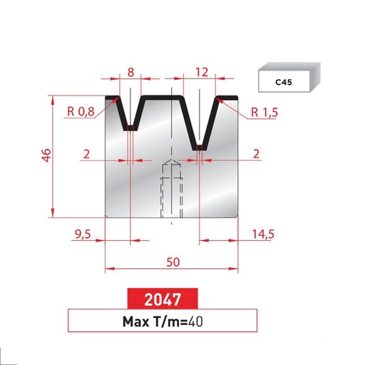 [2NTPLI_EUROSTAMP2047] Matrice 2V type AMADA neuve ARROW référence 2047 Lg 835