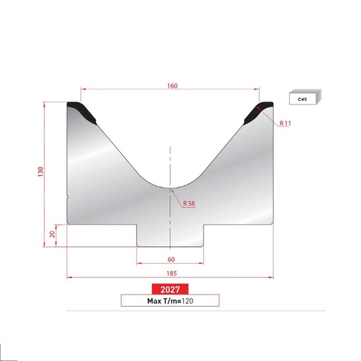 [2NTPLI_EUROSTAMP2027_2F] Matrice 1V type AMADA neuve ARROW référence 2027 Lg 805 Fractionné
