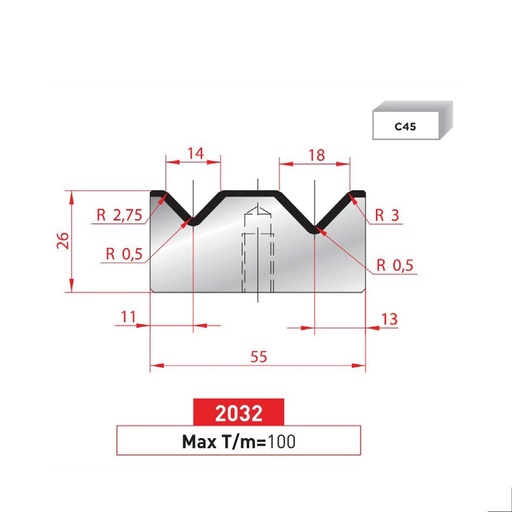 [2NTPLI_EUROSTAMP2032_1M] Matrice 2V type AMADA neuve ARROW référence 2032 Lg 415