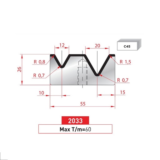 [2NTPLI_EUROSTAMP2033_1M] Matrice 2V type AMADA neuve ARROW référence 2033 Lg 415
