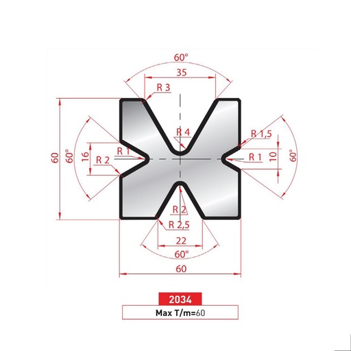 [2NTPLI_EUROSTAMP2034_1M] Matrice 4V type AMADA ARROW N°2034 Lg 415