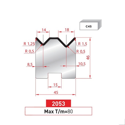 [2NTPLI_EUROSTAMP2053_1M] Matrice 2V autocentrée type AMADA neuve ARROW référence 2053 Lg 415