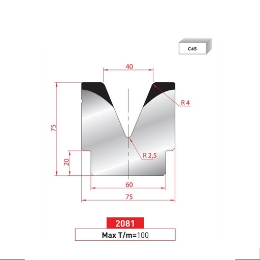 [2NTPLI_EUROSTAMP2081_1M] Matrice 1V type AMADA ARROW N°2081 Lg 415