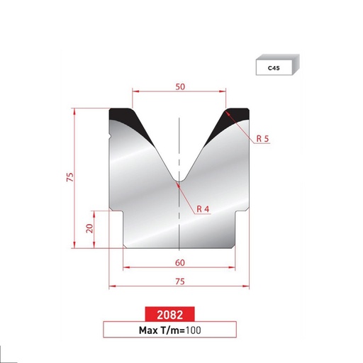 [2NTPLI_EUROSTAMP2082_2F] Matrice 1V type AMADA neuve ARROW référence 2082 Lg 805 Fractionné