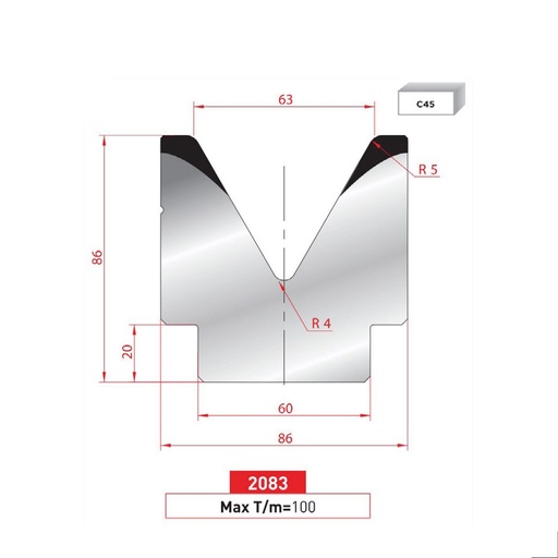 [2NTPLI_EUROSTAMP2083_1M] Matrice 1V type AMADA neuve ARROW référence 2083 Lg 415