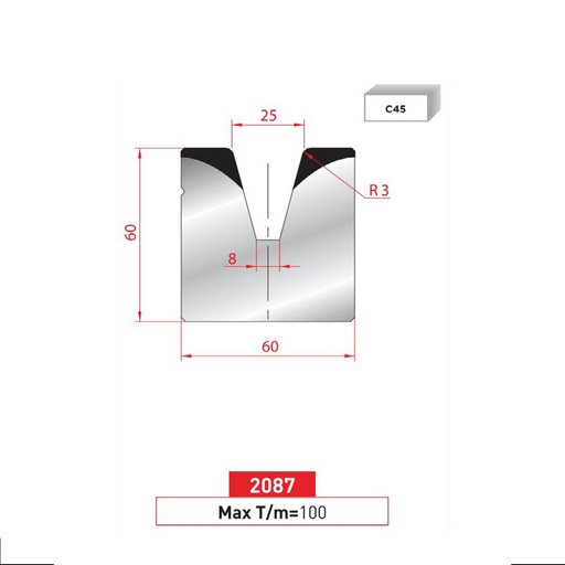 [2NTPLI_EUROSTAMP2087_1M] Matrice 1V type AMADA neuve ARROW référence 2087 Lg 415