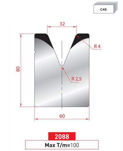 [2NTPLI_EUROSTAMP2088_2F] Matrice 1V type AMADA neuve ARROW référence 2088 Lg 805 Fractionné